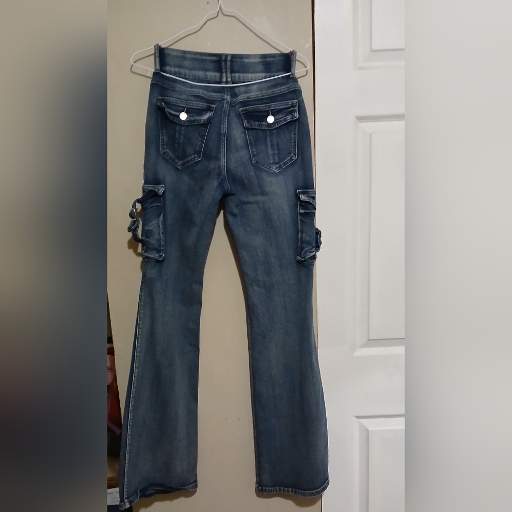 Shein Stylish Blue Denim Cargo Jeans